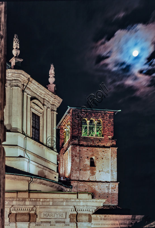  Church of S. Lorenzo Maggiore or alle Colonne: night view. Detail of the dome and the bell tower.
