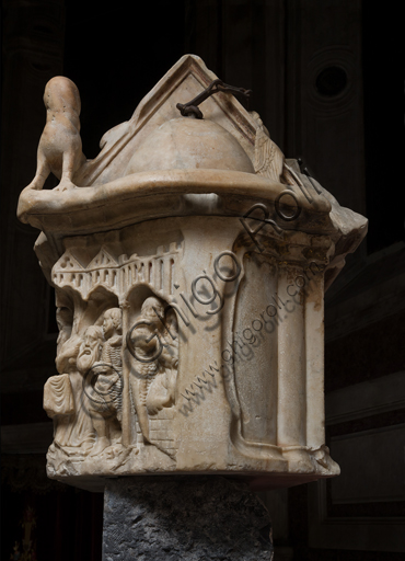 Genoa, Duomo (St. Lawrence Cathedral),St. St. John the Baptist Chapel: "The Ark of the relics of St. St. John the Baptist - detail of the beheading of St. St. John the Baptist" (ca. 1217-1225) by the Master of the Ark of the Baptist (France, first half of the 13th century). The Ark has the form of a religious building and is designed so that it can be raised to allow the vision of the silver shrine visible from the central hole. This shrine is believed to contain the ashes of the saint, brought to Genoa in 1098.