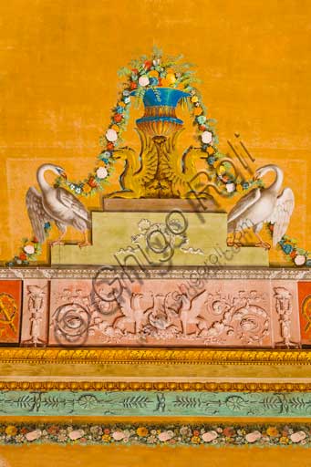 Palermo, The Royal Palace or Palazzo dei Normanni (Palace of the Normans), Porta Nuova Tower, room: detail of the decoration of the ceiling depicting two swans.