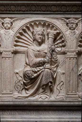 , Genoa, Duomo (St. Lawrence Cathedral), inside, Northern aisle, De Marini Chapel: "Funerary Monument of Giorgio Fieschi - Detail of Fortitude", by Giovanni Gagini, 1461. 