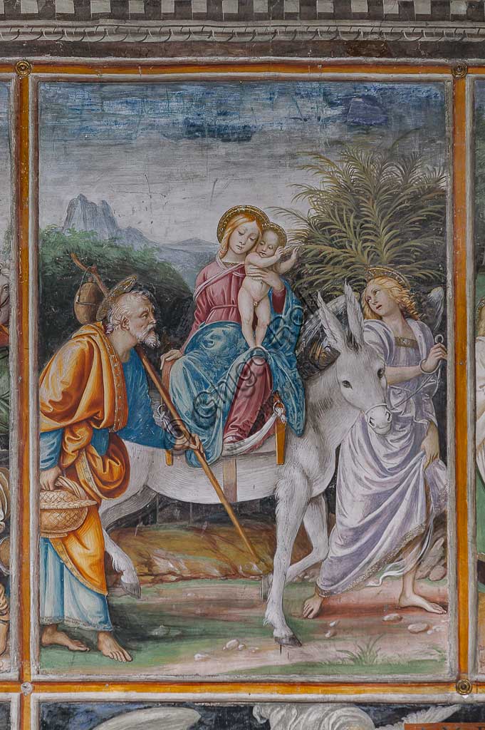 Varallo Sesia, Chiesa di S.ta Maria delle Grazie: affreschi della parete paudenziana “La vita e la passione di Cristo” , di Gaudenzio Ferrari, 1513. Particolare della "Fuga in Egitto".