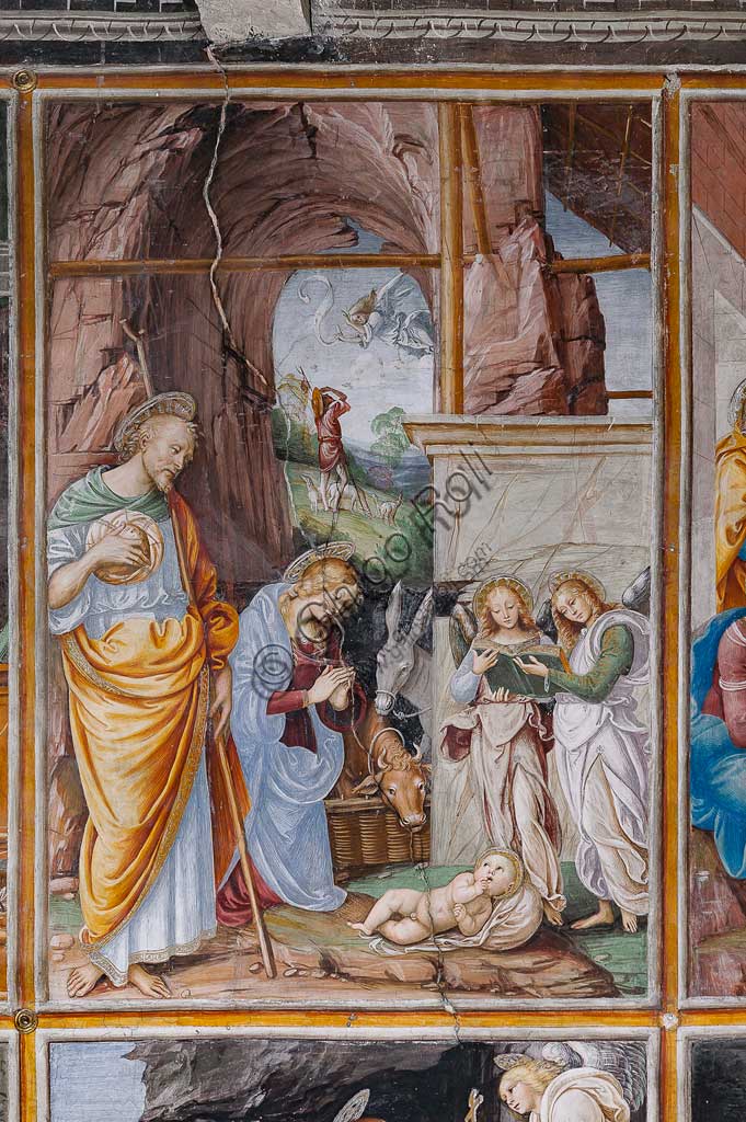 Varallo Sesia, Chiesa di S.ta Maria delle Grazie: affreschi della parete paudenziana “La vita e la passione di Cristo” , di Gaudenzio Ferrari, 1513. Particolare della "Natività".