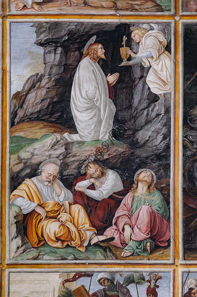 Varallo Sesia, Church of Santa Maria delle Grazie: frescoes of the Gaudenzio Ferrari wall "The life and the Passion of Christ", by Gaudenzio Ferrari, 1513. Detail of "Christ praying the the Garden of Gethsemane".