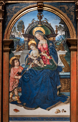  Perugia, National Gallery of Umbria: Pala (Altarpiece) of Santa Maria dei Fossi, by Bernardino di Betto known as il Pinturicchio, 1495 - 6, tempera on panel. Detail of the Holy Family.