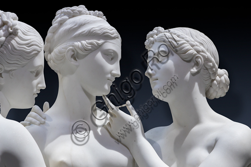  "The Graces and Cupid", 1820-2, by Bertel Thorvaldsen (1770 - 1844), Carrara marble. Detail of the embrace, and faces and gazes.