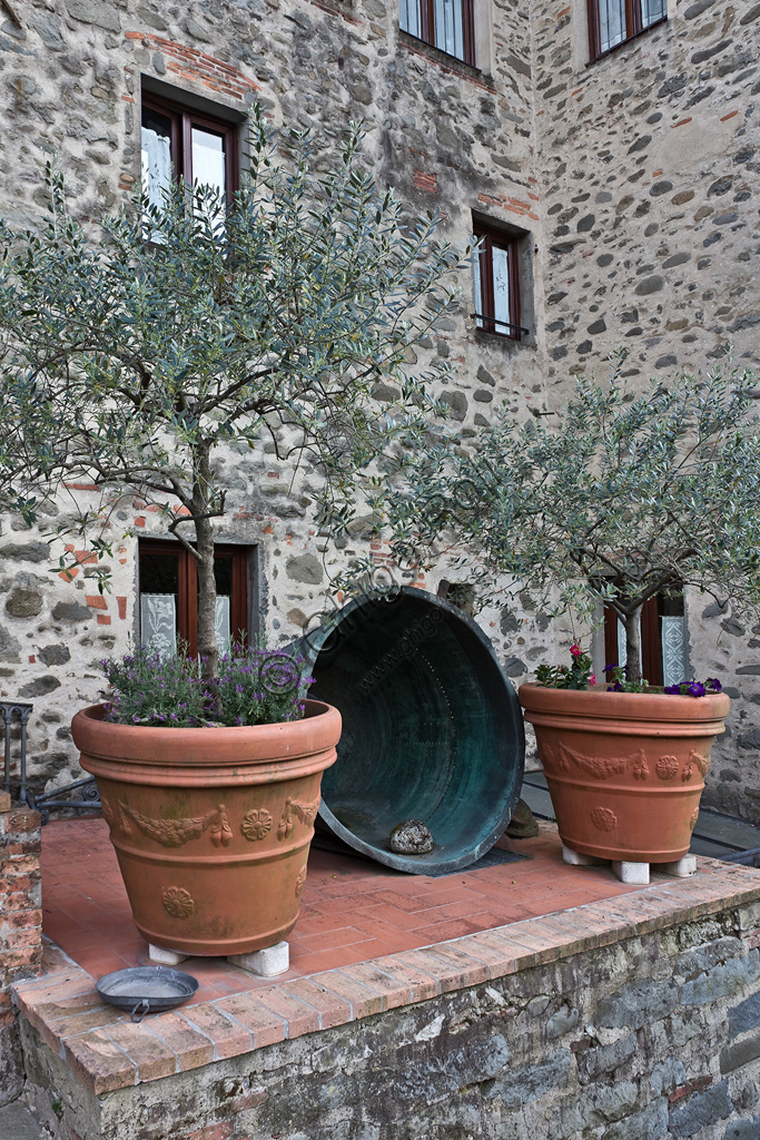 Hotel San Lorenzo (l'albergo ricavato in una antica cartiera sul torrente Pescia): particolare dell'esterno con ulivi, a fianco dell'ingresso.