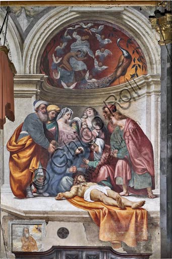 Cremona, Duomo (Cattedrale di Santa Maria Assunta), interno, controfacciata: "Deposizione", affresco del Pordenone (Giovanni Antonio de' Sacchis), 1522.