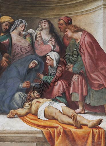 Cremona, Duomo (Cattedrale di Santa Maria Assunta), interno, controfacciata: particolare della "Deposizione", affresco del Pordenone (Giovanni Antonio de' Sacchis), 1522.