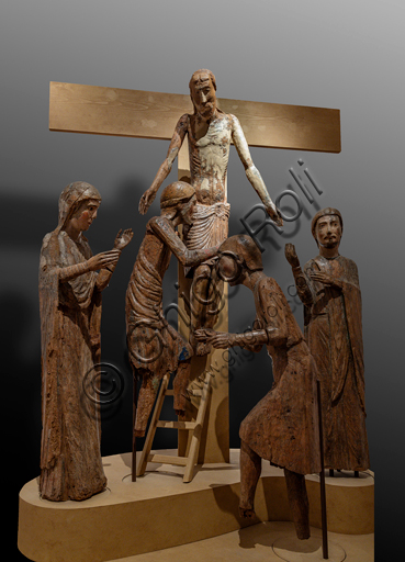 Spoleto, Museo Diocesano: "Deposizione di Cristo" (Gruppo di Roccatamburo), scultura in acero dipinto, di bottega dell'Italia centrale, metà XIII secolo.