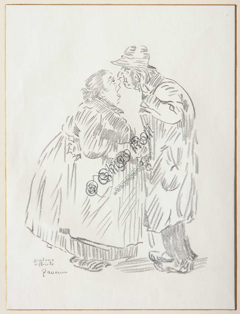 Assicoop - Unipol Collection: Remo Zanerini (1923 - ), "Difficult Dialogue". Pencil on paper.