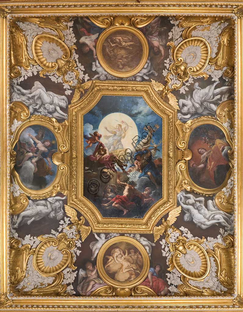 Turin, the Royal Palace, The Duke's Chamber: the ceiling with "Diana and Endymion, Aurora and Hesperus". Frescoes by Daniel Seiter, 1695 - 96.