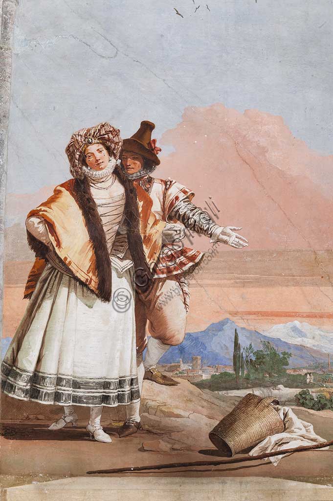 Vicenza, Villa Valmarana ai Nani, Foresteria, Stanza delle finte architetture gotiche: "Dichiarazione d'amore"; affresco di Giandomenico Tiepolo, 1757.