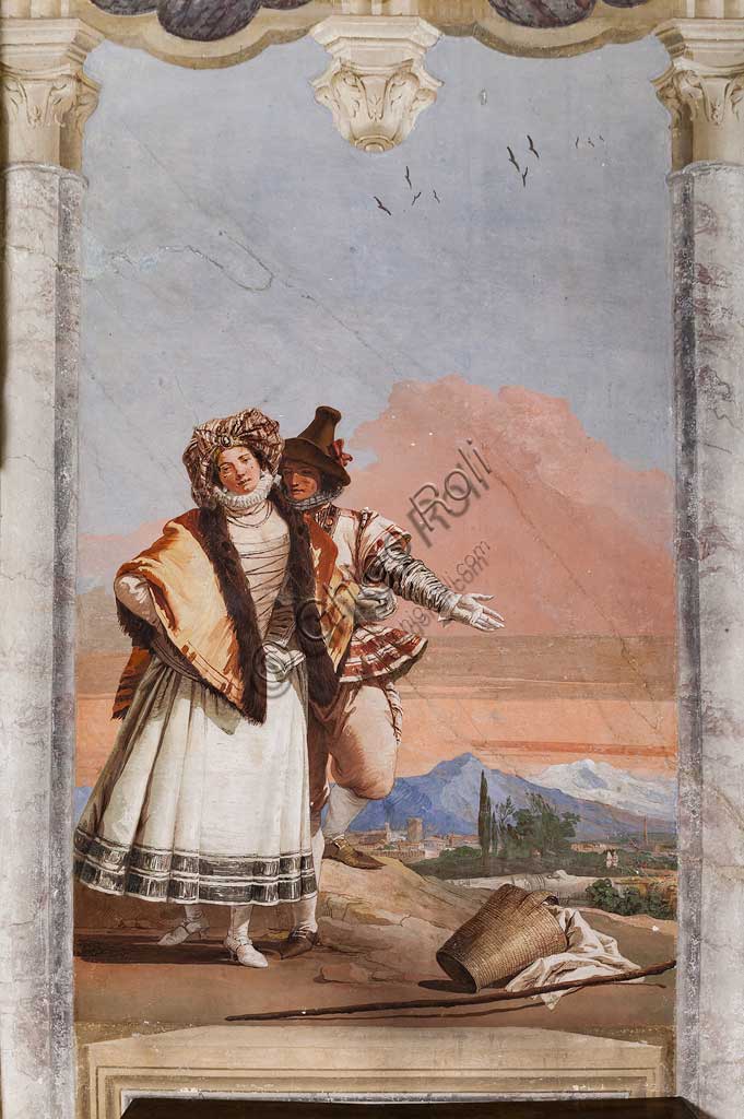 Vicenza, Villa Valmarana ai Nani, Foresteria, Stanza delle finte architetture gotiche: "Dichiarazione d'amore"; affresco di Giandomenico Tiepolo, 1757.