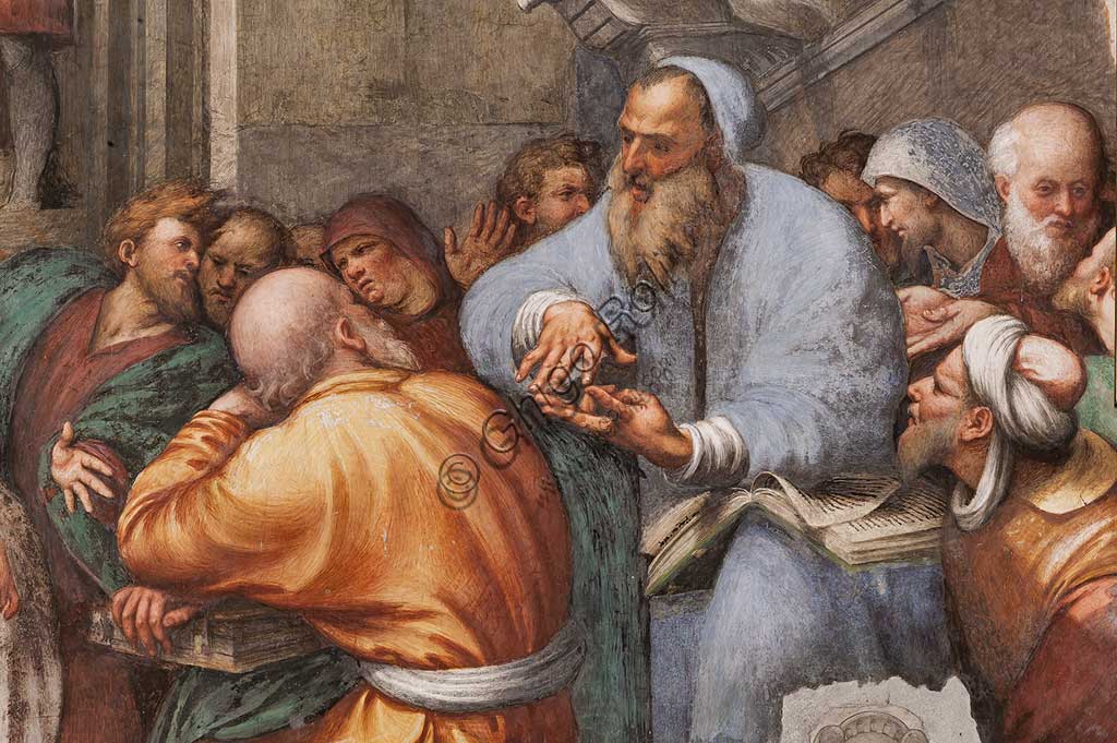 Piacenza, Sanctuary of the Madonna della Campagna, St. Catherine's Chapel : "St. Catherine's Disputation with the Philosophers."  Fresco by Giovanni Antonio de Sacchis, known as il Pordenone, 1530 - 1532. Detail.