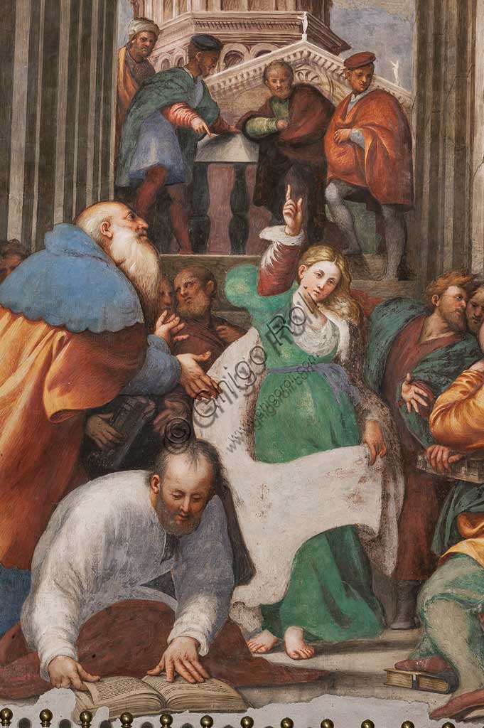 Piacenza, Santuario della Madonna di Campagna, Cappella di Santa Caterina:  "Disputa di S. Caterina con i Filosofi". Affresco del Pordenone (Giovanni Antonio de Sacchis, 1530 -1532). Particolare.
