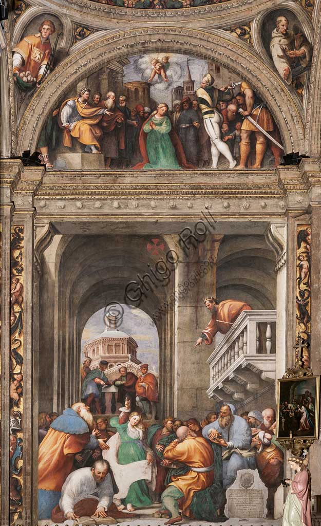 Piacenza, Sanctuary of the Madonna della Campagna, St. Catherine's Chapel : "St. Catherine's Disputation with the Philosophers." In the lunette: "Beheading of St. Catherine". Frescoes by Giovanni Antonio de Sacchis, known as il Pordenone, 1530 - 1532.