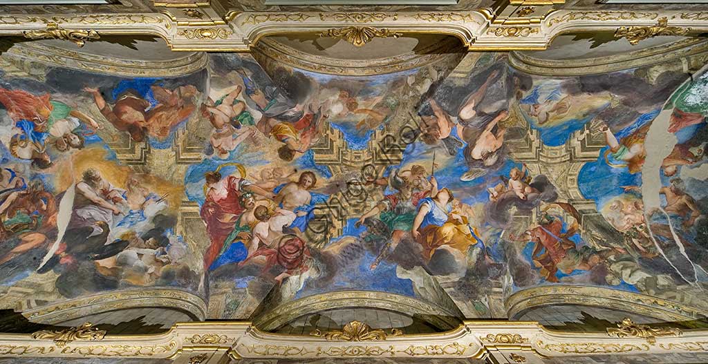 Genova, Palazzo Balbi Senarega, la Loggia, la volta : affresco "Divinità Olimpiche e "Ratto di Proserpina", di Valerio Castello e Andrea Sighizzi.Patrimonio mondiale dell'Umanità UNESCO.