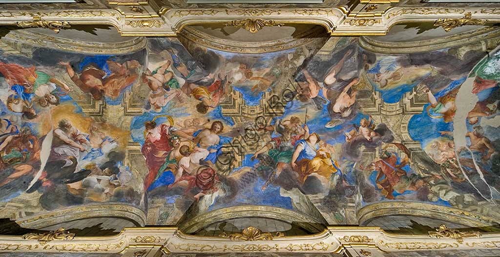 Genoa, Palazzo Balbi Senarega, the Loggia, the vault: fresco "Olympian Divinities" and "The Rape of Proserpina" by Valerio Castello e Andrea Sighizzi.World Heritage UNESCO.