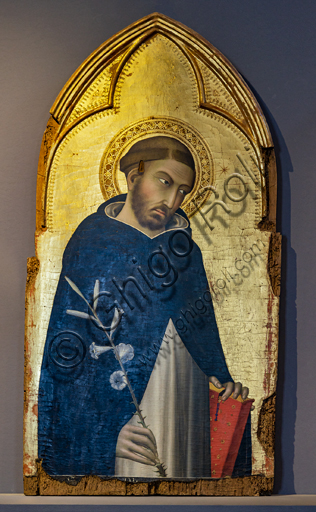 Orvieto, MODO (Museo dell'Opera del Duomo di Orvieto): La Vergine con il Bambino affiancata da Maddalena, S. Domenico, S. Pietro e S. Paolo, tempera, oro e foglia di argento su tavola, di Simone Martini, 1320-1. Particolaredi S. Domenico.