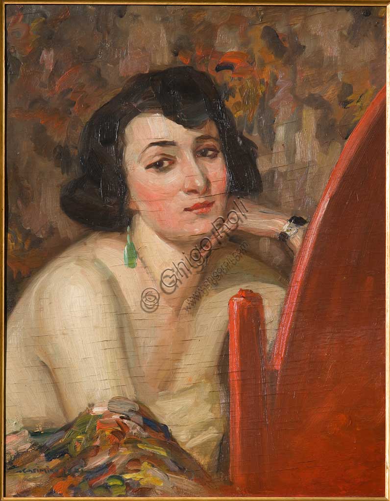 Collezi Collezione Assicoop - Unipol: Casimiro Jodi (1886-1948), "Donna allo specchio". Olio su compensato, cm. 47,5x59,5.