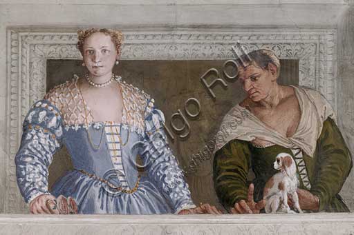  Maser, Villa Barbaro, the Hall of Olympus: "Donna Barbaro and her nurse". Fresco by Paolo Caliari, known as il Veronese, 1560 - 1561.