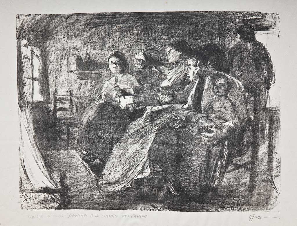 Assicoop - Unipol Collection:  Giuseppe Graziosi  (1879-1942), "Women in an Interior", lithograph.
