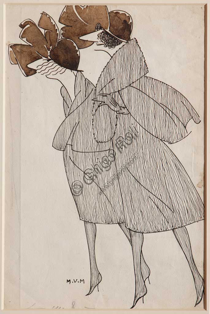 Collezione Assicoop - Unipol: Mario Vellani Marchi (1895-1979), "Le due maestre Gibertoni". Inchiostro nero e acquerello su carta.