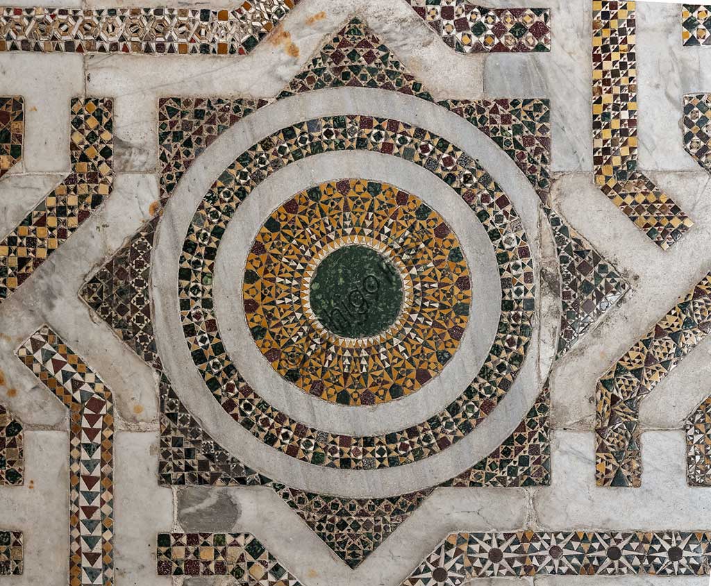  Monreale Cathedral, Northern transept: mosaic floor in opus sectile with geometric motifs. For whatr concerns, the pavement of the cathedral, this sector is the best preserved, almost entirely original: a medieval work dating back to 1177-1183.