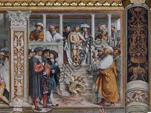 Cremona, Duomo (Cattedrale di S. Maria Assunta), interno, navata mediana,  tredicesimo arcone: "Ecce Homo", affresco di Girolamo Romanino, 1519.