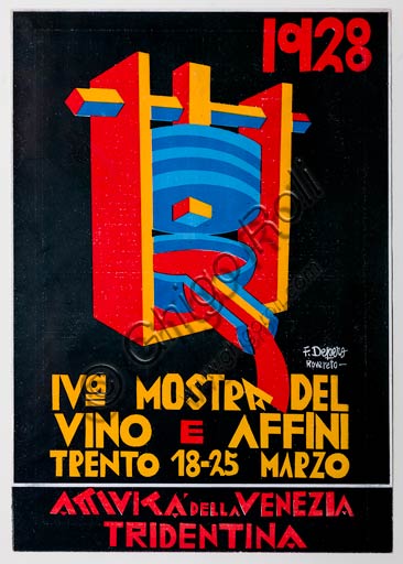 Rovereto, Casa Depero, sala "Eco della Stampa":  copertina per catalogo della "IV Mostra del vino e affini" di Fortunato Depero, 1928.