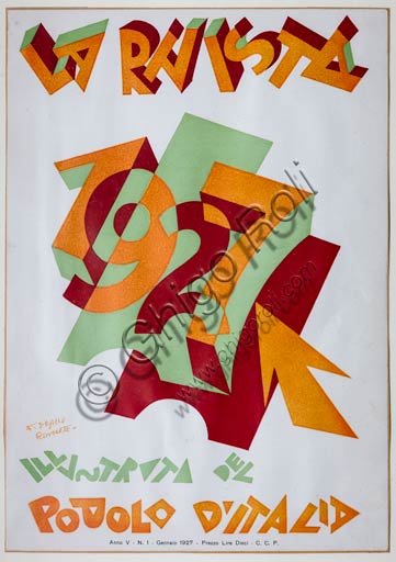 Rovereto, Casa Depero, sala "Eco della Stampa":  copertina  per "La Rivista Illustrata del Popolo d'Italia" di Fortunato Depero, 1927.