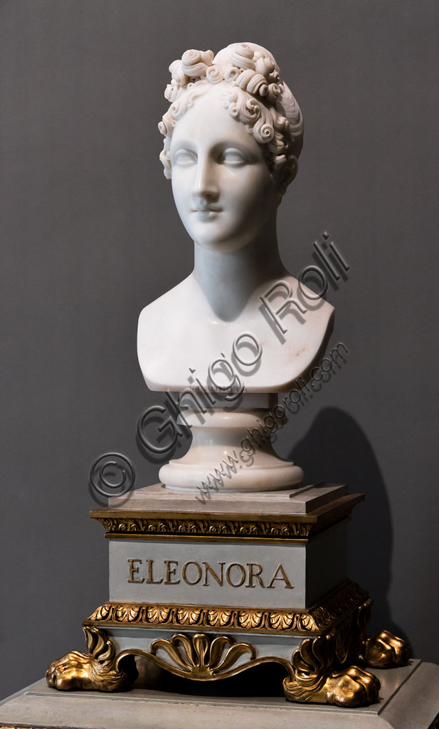 Brescia, Pinacoteca Tosio Martinengo: "Eleonora d'Este", busto in marmo di Antonio Canova, 1819. La principessa era amata da Torquato Tasso, che ne fece la propria musa.