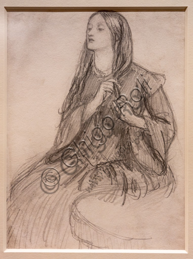  "Elizabeth Siddal plaiting her Hair", (1855) by Dante Gabriel Rossetti (1828-1882); graphite on paper