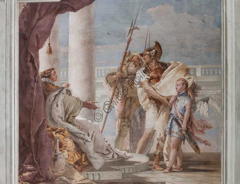 Vicenza, Villa Valmarana ai Nani, Palazzina, la terza stanza o stanza dell' Eneide: "Enea presenta a Didone Amore nelle sembianze di Ascanio". Affreschi di Giambattista Tiepolo, 1756 - 1757.