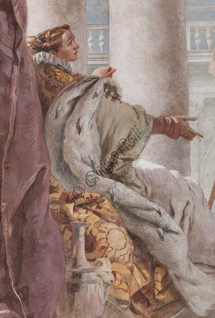 Vicenza, Villa Valmarana ai Nani, Palazzina (Small Building), the third room or room of the Aeneid: "Aeneas introduces Eros to Didone in the likeness of Ascanius". Frescoes by Giambattista Tiepolo, 1756 - 1757.  Detail.