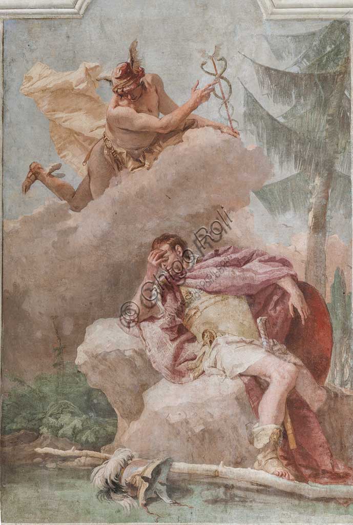 Vicenza, Villa Valmarana ai Nani, Palazzina: la terza stanza o stanza dell' Eneide: "Enea sogna Mercurio che gli ordina di ripartire".  Affreschi di Giambattista Tiepolo, 1756 - 1757.