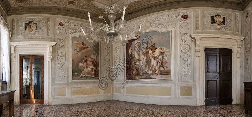 Vicenza, Villa Valmarana ai Nani, Palazzina (Small Building): the third room or room of the Aeneid. On the left "Enea dreams of Mercury who orders him to leave"; on the right "Aeneas introduces Eros to Didone in the likeness of Ascanius". Frescoes by Giambattista Tiepolo, 1756 - 1757.