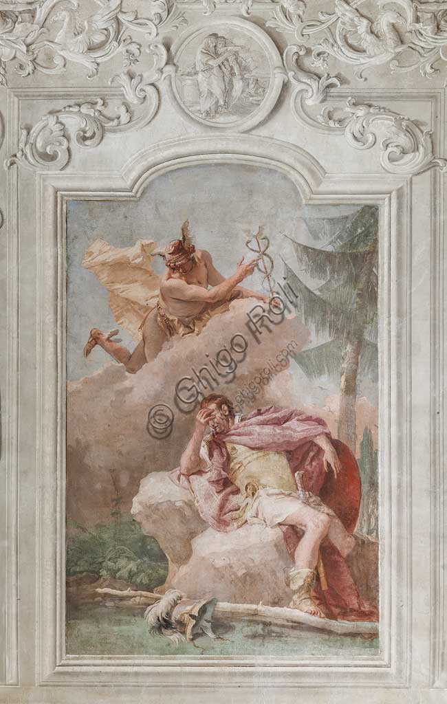 Vicenza, Villa Valmarana ai Nani, Palazzina: la terza stanza o stanza dell' Eneide: "Enea sogna Mercurio che gli ordina di ripartire".  Affreschi di Giambattista Tiepolo, 1756 - 1757.