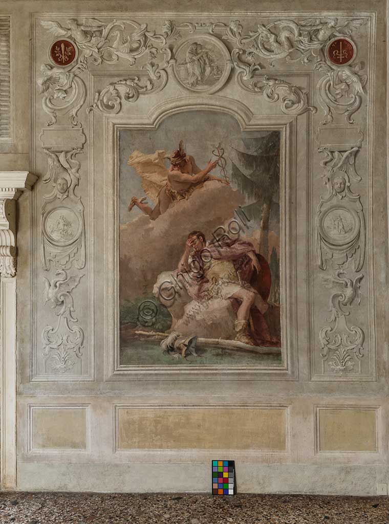 Vicenza, Villa Valmarana ai Nani, Palazzina (Small Building), the third room or room of the Aeneid:  "Aeneas dreams of Mercury who orders him to leave". Frescoes by Giambattista Tiepolo, 1756 - 1757.