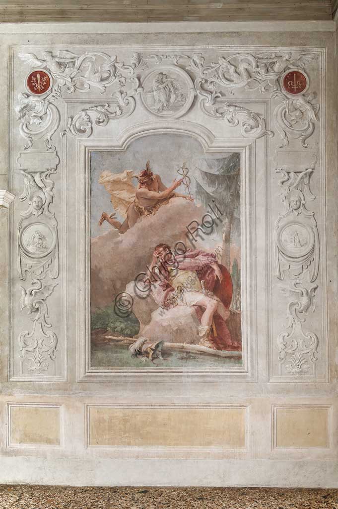 Vicenza, Villa Valmarana ai Nani, Palazzina: la terza stanza o stanza dell' Eneide: "Enea sogna Mercurio che gli ordina di ripartire".  Affreschi di Giambattista Tiepolo, 1756 - 1757.