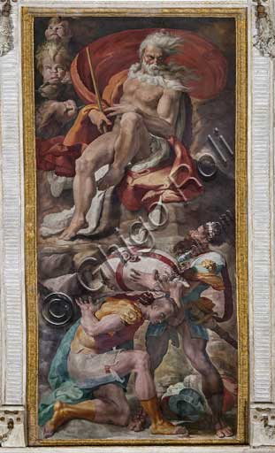 Affreschi di Pellegrino Tibaldi, 1550 -1551.Bologna, Palazzo Poggi, Sala di Polifemo, volta con episodi dell' Odissea: particolare con Eolo che dona a Ulisse il sacco contenente tutti i venti. Affreschi di Pellegrino Tibaldi, 1550 -1551.