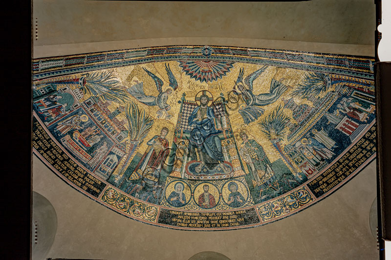 Basilica di S.Ambrogio, abside: mosaico, IV-VIII sec.  Particolare con episodi della vita di S.Ambrogio e Cristo in trono.