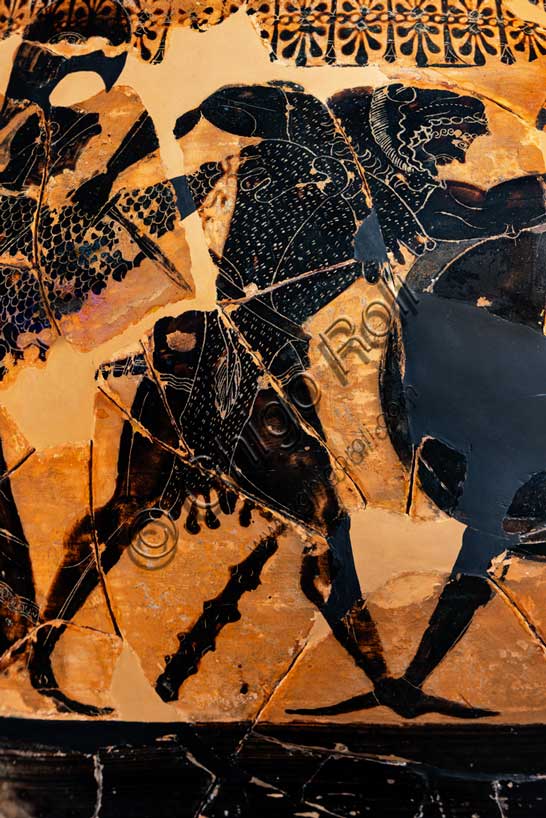 Museo Civico Archeologico di Bologna:Anfora attica a figure nere con coperchio: particolare con Eracle. Dal sepolcreto dei Giardini Margherita Inv. 22252.  