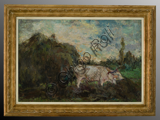 Evaristo Cappelli (1868 - 1951): "Buoi" (olio su tela, 53 x 79 cm).