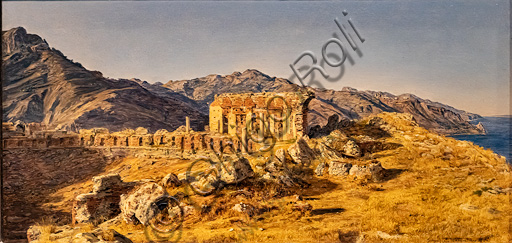 Ferdinand Georg Waldmüller : "Le rovine del teatro greco di Taormina, verso lo stretto di Messina", olio su tela, 1844.