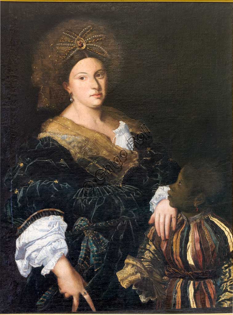 Ferrara, Castello Estense (the Estense Castle), also known as Castle of St. Michael: Portrait of Laura Dianti,  also known as Eustochia. She was  Alfonso I d'Este's lover and after the death of his wife Lucrezia Borgia she probably became his third wife. Painting of the XVII century.