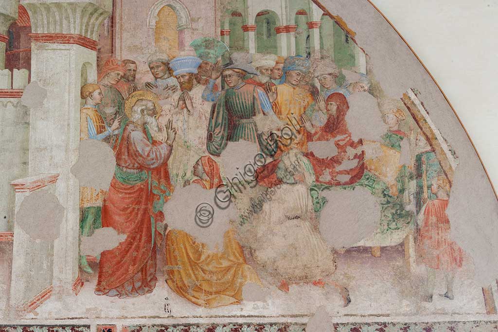 Ferrara, Pinacoteca Nazionale: affresco staccato dalla chiesa di San Domenico sulle Storie di San Giovanni Evangelista, attribuito a Maestro G.Z. (Michele dai Carri?), XV sec. Particolare.