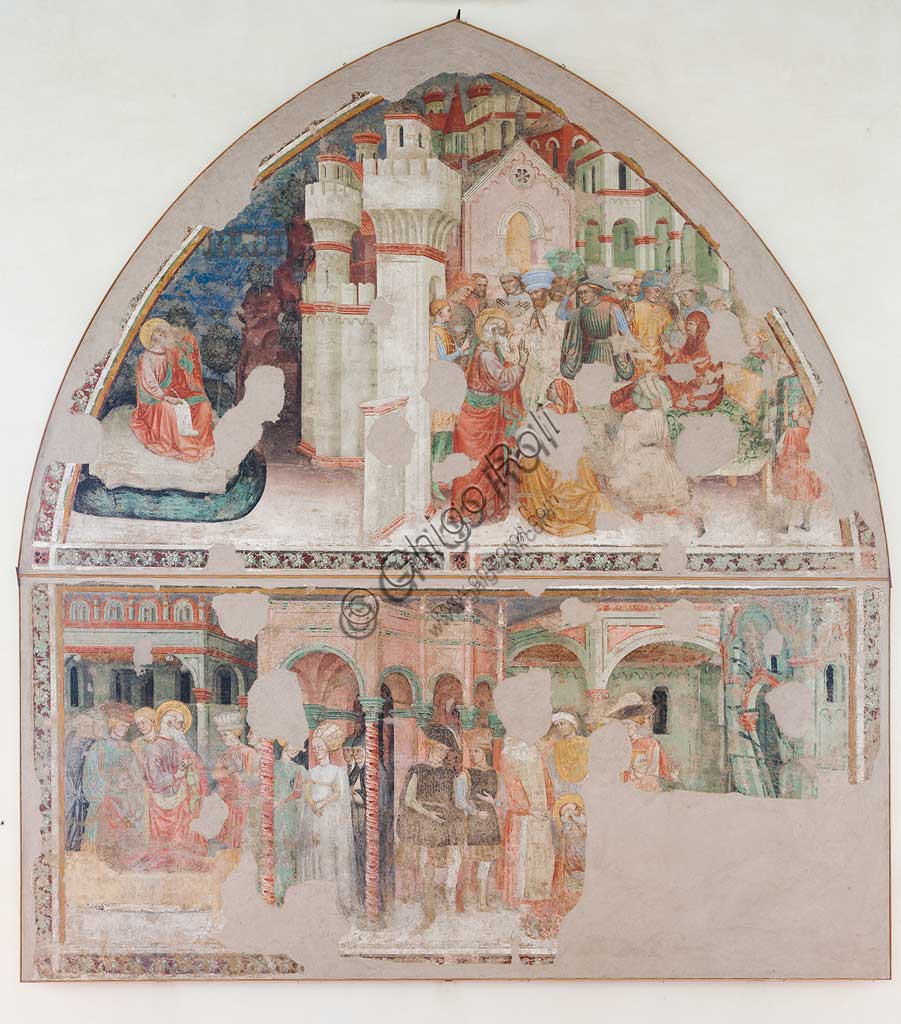 Ferrara, Pinacoteca Nazionale: affresco staccato dalla chiesa di San Domenico sulle Storie di San Giovanni Evangelista, attribuito a Maestro G.Z. (Michele dai Carri?), XV sec. Particolare.