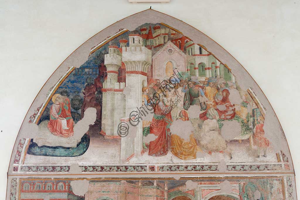Ferrara, Pinacoteca Nazionale: fresco detached from the Church of San Domenico on the subject of the Stories of St. John the evangelist, by Maestro G.Z. (Michele dai Carri?), 15th century. Detail.