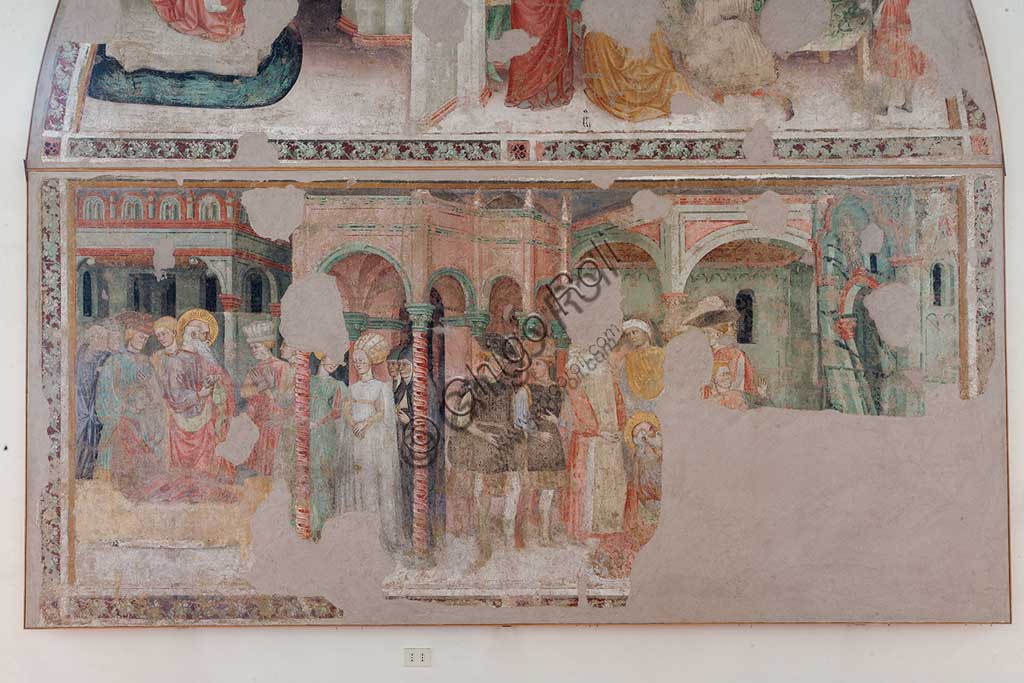 Ferrara, Pinacoteca Nazionale: affresco staccato dalla chiesa di San Domenico sulle Storie di San Giovanni Evangelista, attribuito a Maestro G.Z. (Michele dai Carri?), XV sec. Particolare.